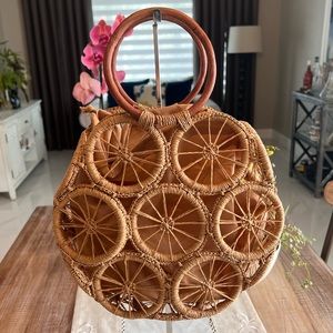 Brand New “3AM FOREVER” Brown Straw Handmade Bag with Wooden Handles